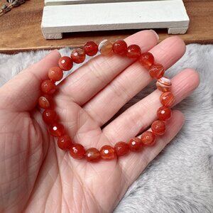 8mm Banded Carnelian Faceted Beads Stretch Bracelet